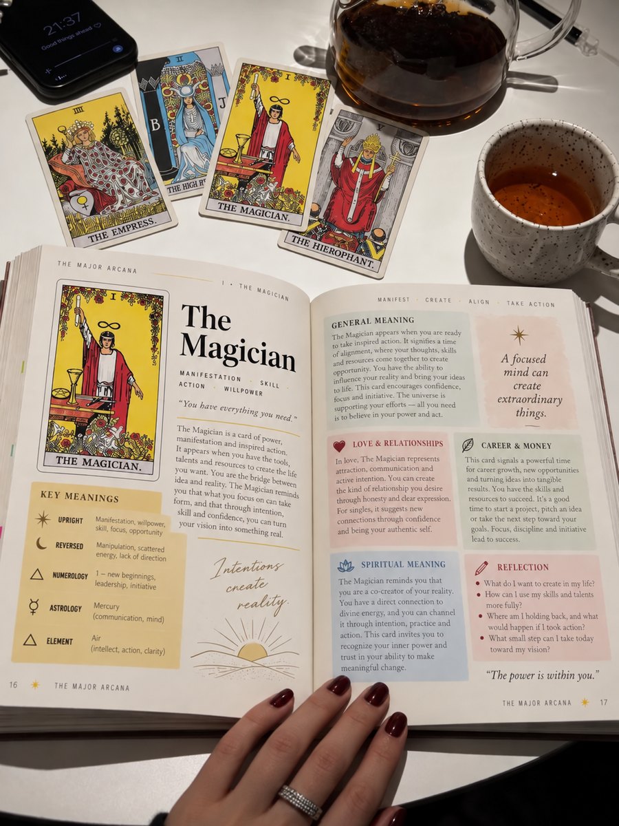 Customer photo: cards laid out beside the open Kit and a cup of tea